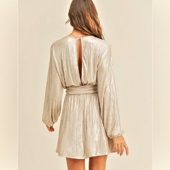 RESET | Debbie Elegant Metallic Wrap Dress - Picture 2 of 7